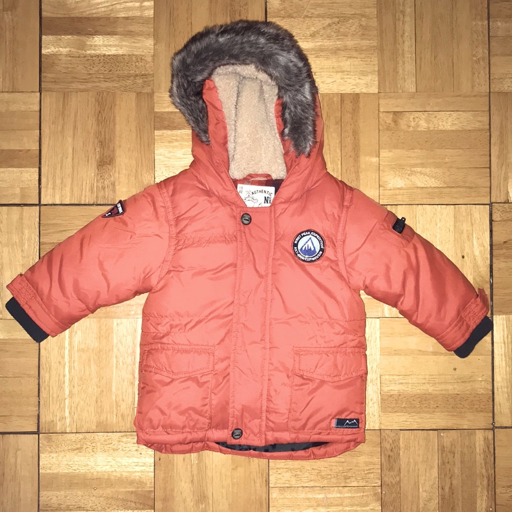 Vibrant orange baby winter parka, 6-9 months
